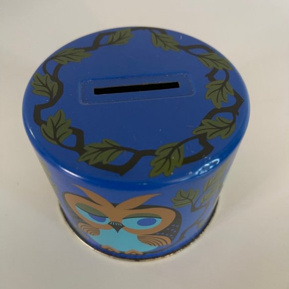 Vtge Bristow's of Devon Owl Metal 3" Bank - Vibrant Colors, 1970's -VG Cond. - Picture 3 of 4